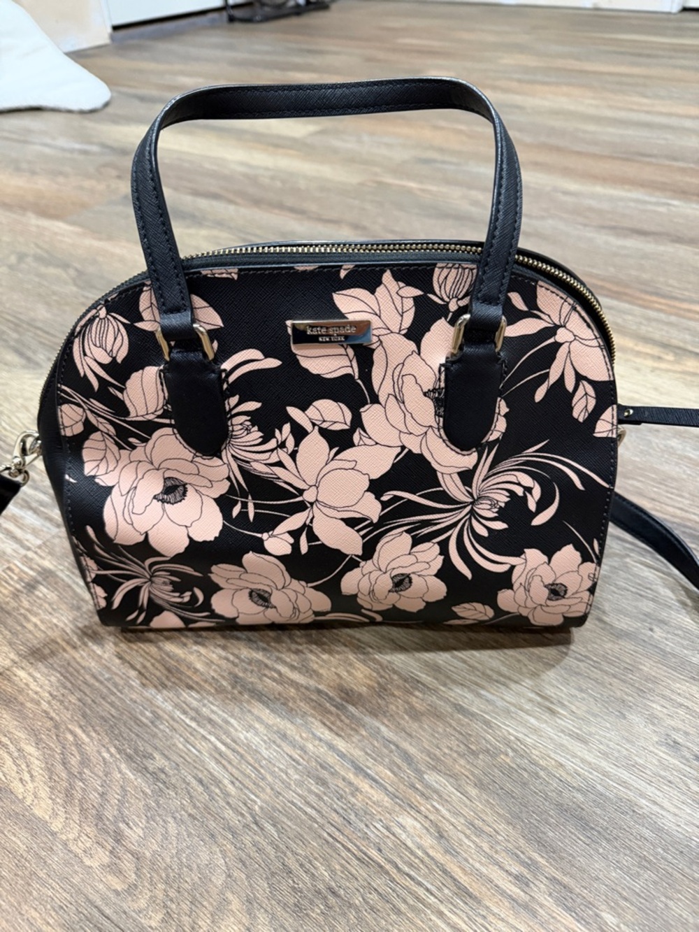 kate spade Black Satchel with Pink Floral Print